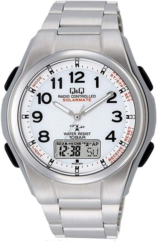 Citizen Q&Q Cue Men's Radio Solar, Analog Digital, Water Resistant to 10 ATM, No Battery Replacement, No Time Adjustment, MD02-202, MD02-204, MD10-201, MD10-202, MD10-212 Wristwatch