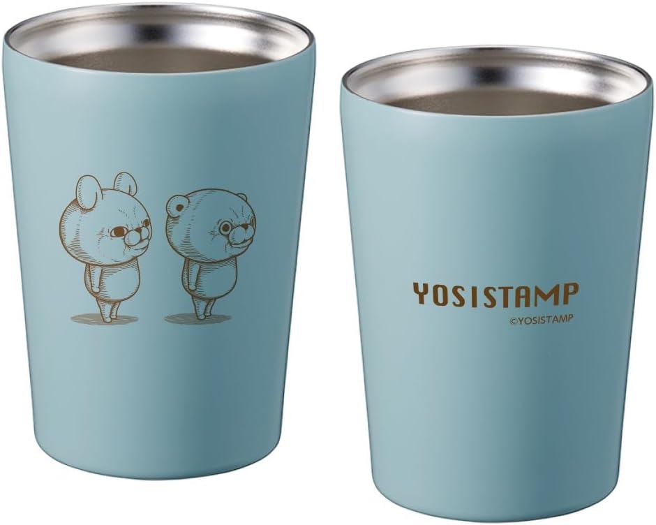 Yoshi Stamp Thermos Tumbler, Rabbit & Bear, Heat Retention, Cold Retention, Stainless Steel (Smoke Blue)