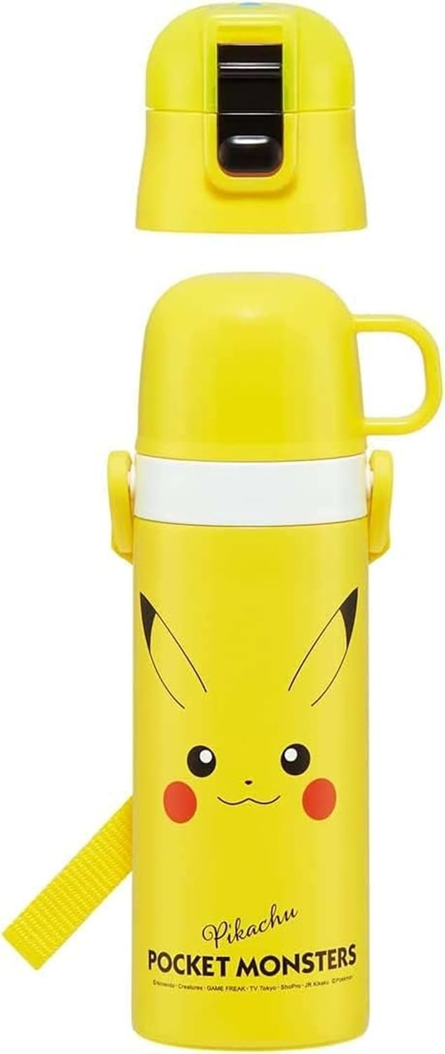 Skater (Skater) Thermos Bottle for Children 2WAY Direct Drink 470ml Cup Drink 430ml Pokemon Pikachu Face 23 Boy Girl Stainless Steel Thermal Insulated Lightweight Water Bottle Sports Bottle Kids