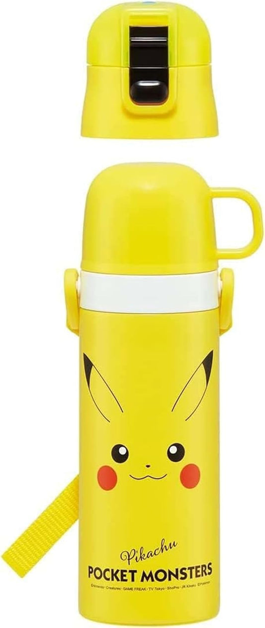 Skater (Skater) Thermos Bottle for Children 2WAY Direct Drink 470ml Cup Drink 430ml Pokemon Pikachu Face 23 Boy Girl Stainless Steel Thermal Insulated Lightweight Water Bottle Sports Bottle Kids