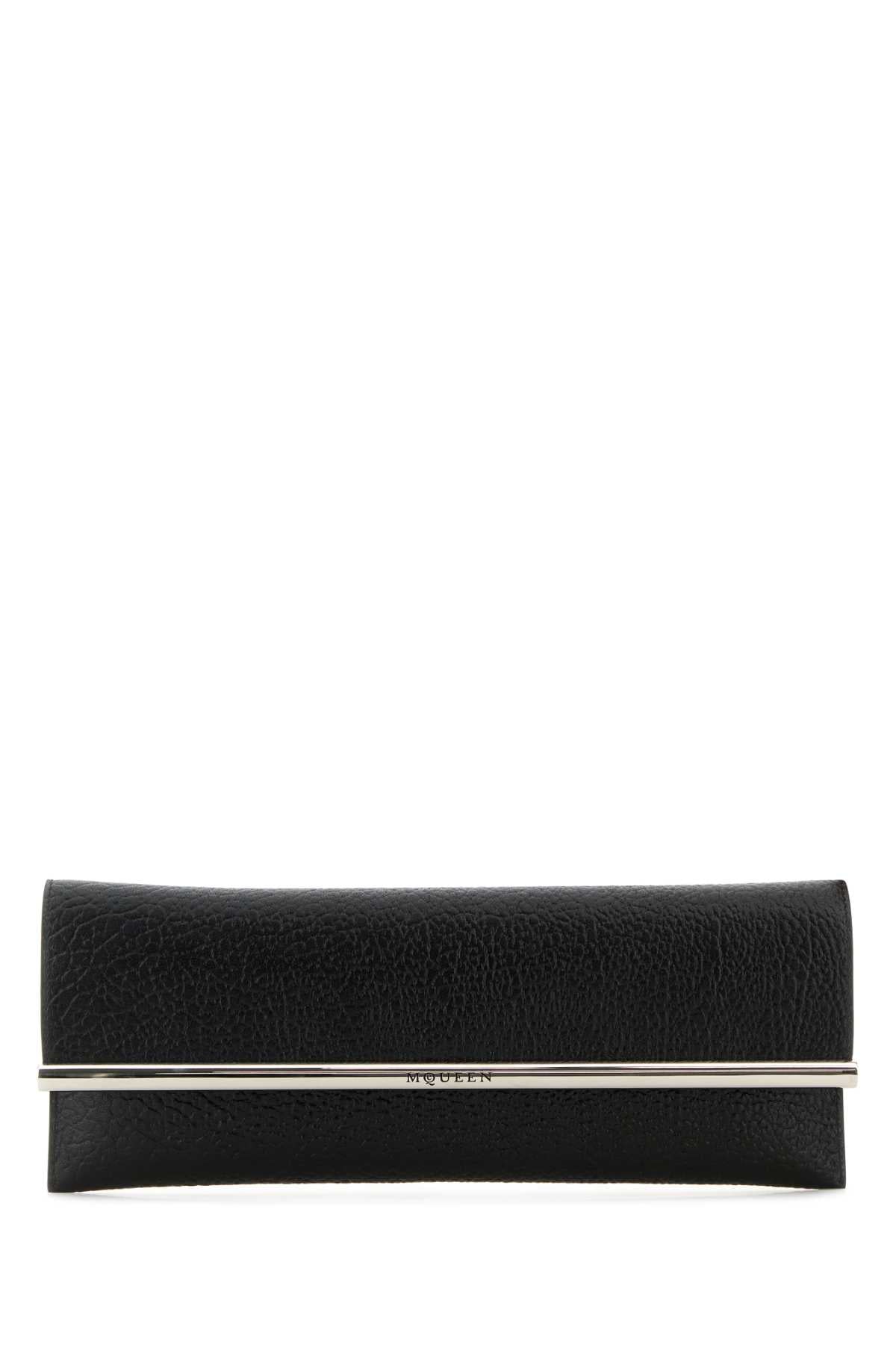 Alexander Mcqueen アレクサンダーマックイーンブラックレザークロスBロングクラッチ - Image 1