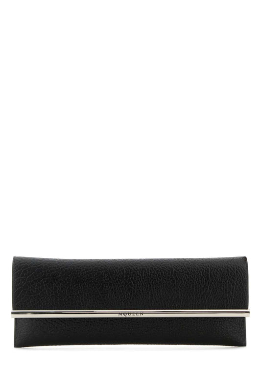Alexander Mcqueen アレクサンダーマックイーンブラックレザークロスBロングクラッチ - Image 1