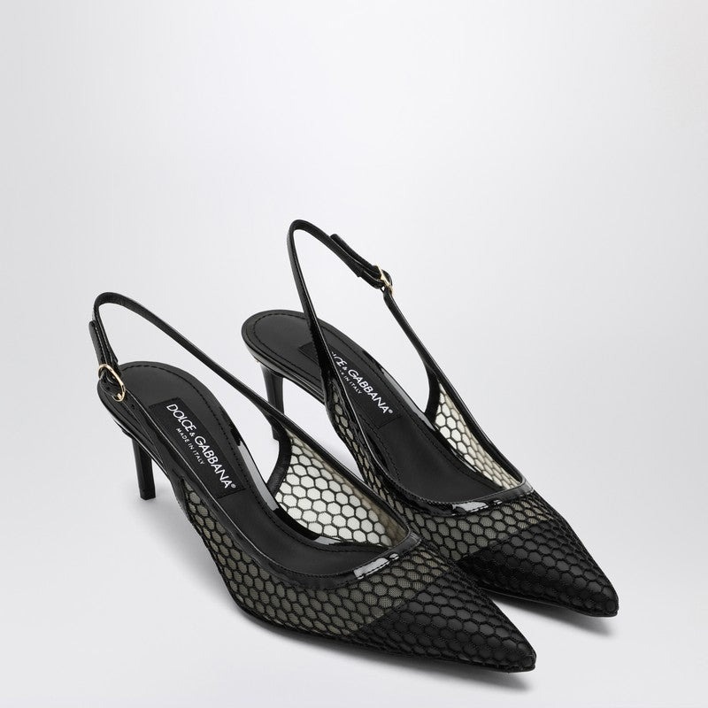 Dolce  Gabbana ドルチェ＆ガッバーナブラックメッシュスリングバック - Image 1