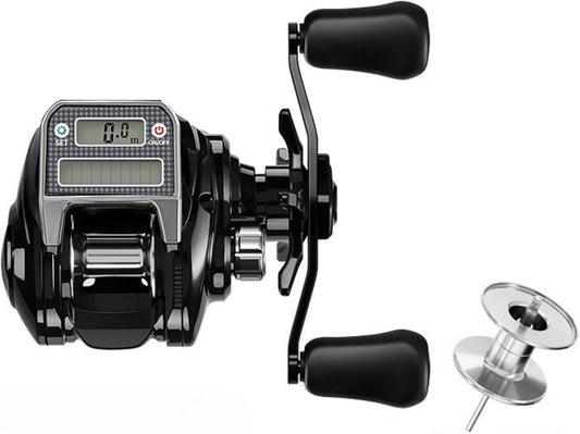 Bait Fishing Reel, USB and Solar Powered, Accurate Line Counter, Bite Alarm Function, 10 Speed Strong Magnetic Brake, Perfect for Wild Fishing and Saltwater Fishing Long Range Raft Fishing