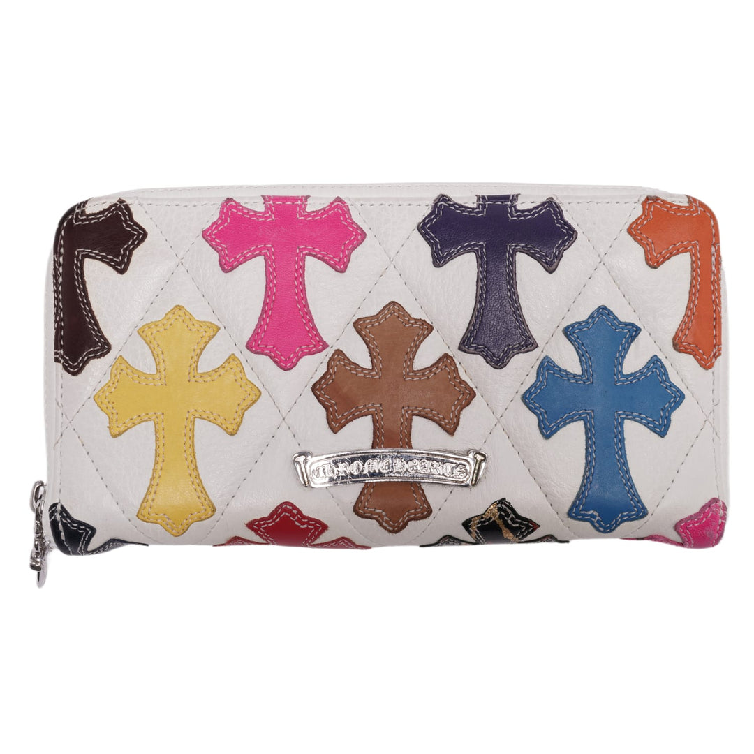 CHROME HEARTS 'MULTICOLOR CROSS PATCHES' WHITE WALLET