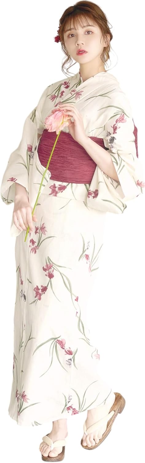 Dita Easy to Wear One Person! Hannari Luxury 5-Piece Yukata Set, Yukata Set, Women’s Yukata Set, Yukata, Geta Clogs, Dressing Book, Waist Straps