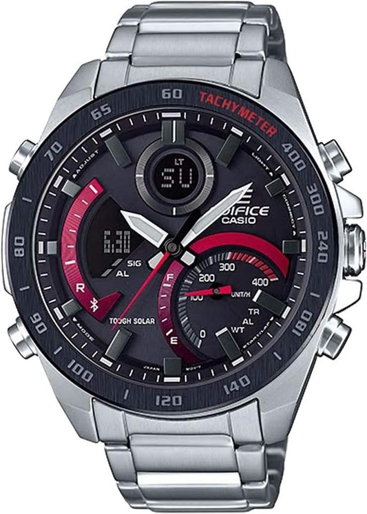 EDIFICE CASIO ECB-900DB-1A ECB-900DB-1A Chronograph Calendar Analog Digital Black Red Business Watch Sports Watch, Stainless Steel, Waterproof