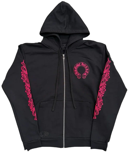 CHROME HEARTS 'PINK HORSESHOE' FLORAL ZIP UP HOODIE