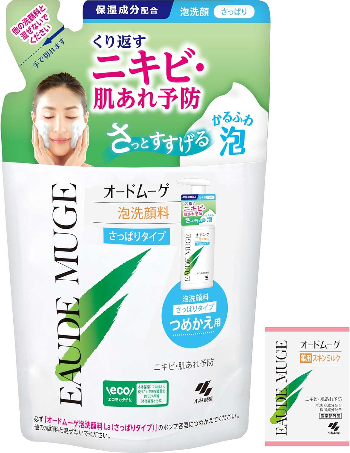 [Official] Eau De Mugue Foam Facial Cleanser, Refill, 4.1 fl oz (130 ml), Eau De Mugue Series, For Prevention of Repetitive Acne and Skin Roughness, Moisturizing Ingredients, Cosmetics, Medicated Skin