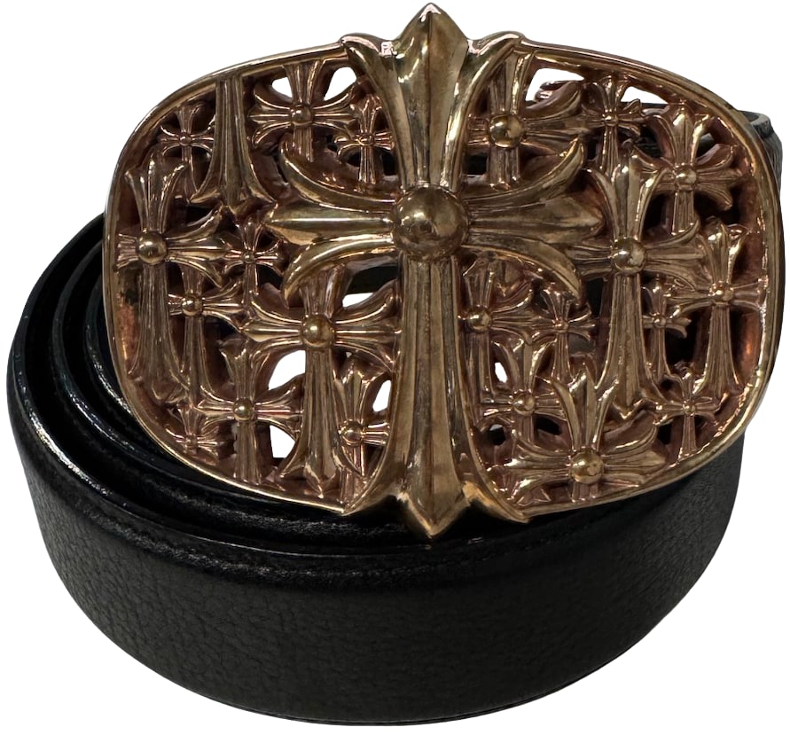 CHROME HEARTS 'CROSS CEMETERY' BRONZE BUCKLE BLACK BELT