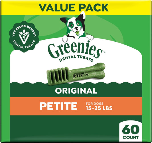 Greenies - Golosinas naturales para la salud dental de perros pequeños, sabor original, paquete de 36 onzas (60 unidades)