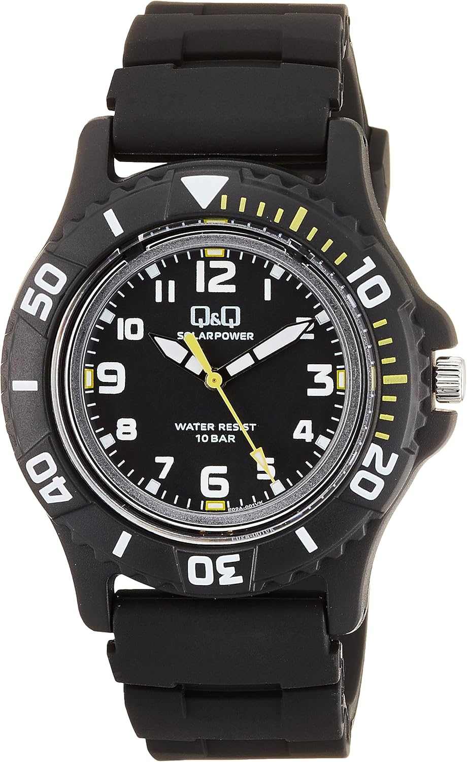 Citizen Q&Q Analog Solar Wristwatch, 10 ATM Water-Resistant, Urethane Band, black, Classic