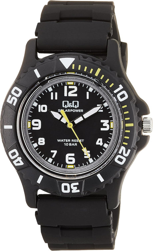 Citizen Q&Q Analog Solar Wristwatch, 10 ATM Water-Resistant, Urethane Band, black, Classic