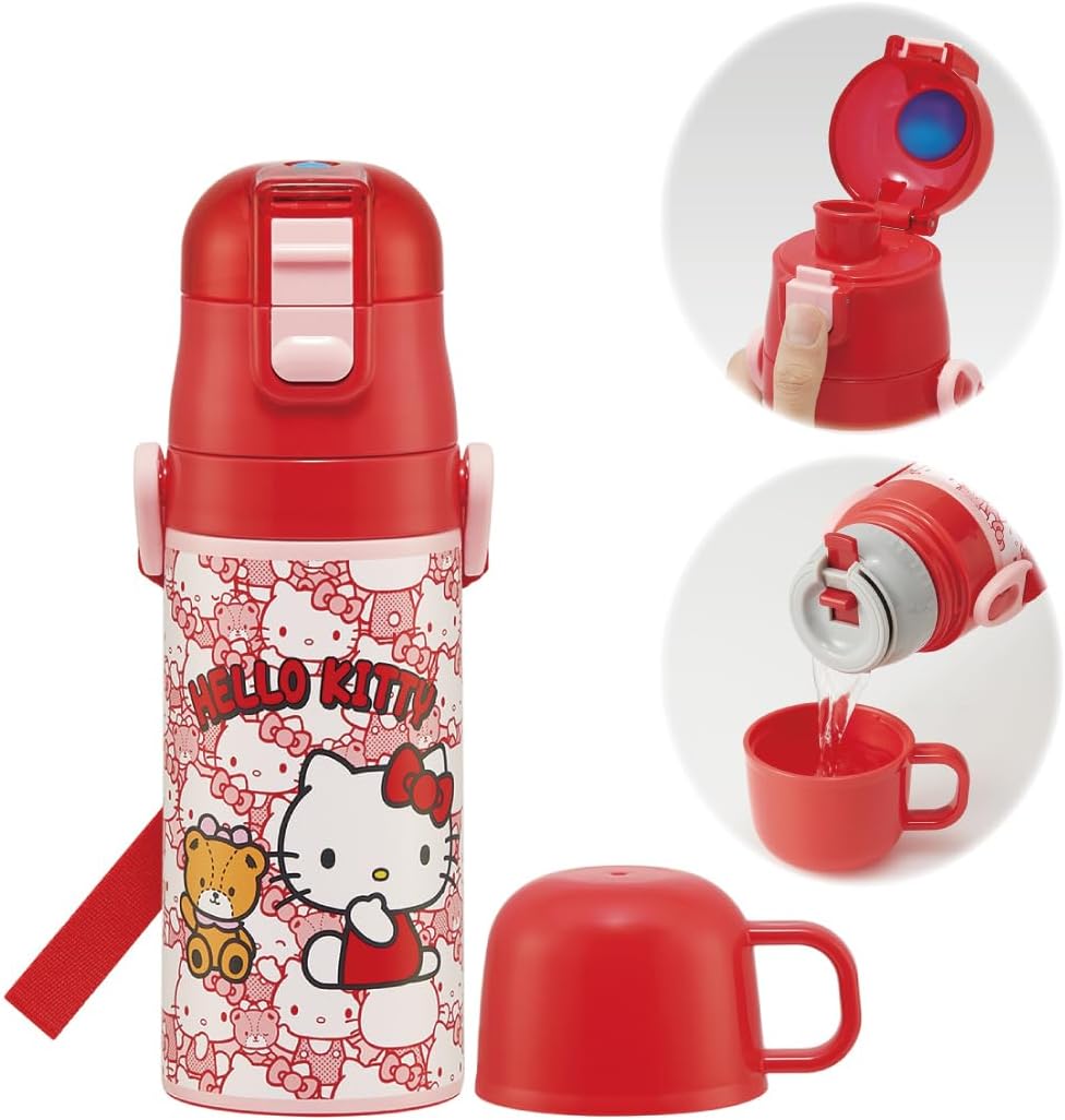 Skater SKDC3-A Children's Stainless Steel Water Bottle, 2-Way Direct Drinking, 14.2 fl oz (420 ml), Cup Drinking, 11.8 fl oz (350 ml), Sanrio, Hello Kitty, Kid-friendly Lightweight Type, For Girls,