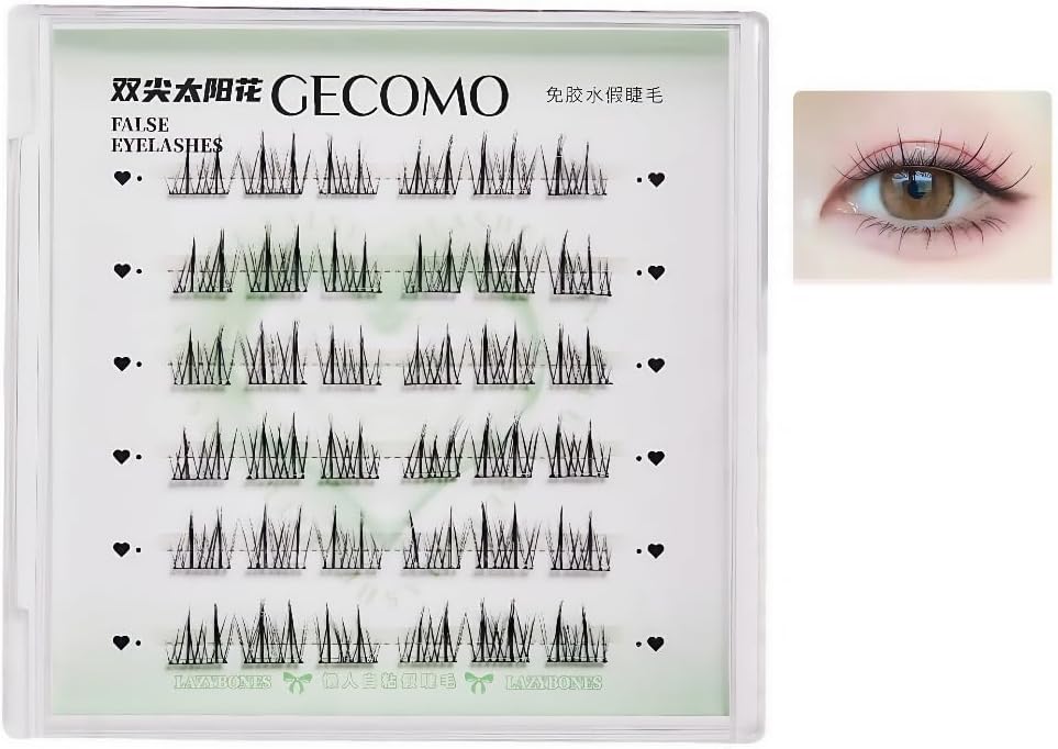 GECOMO (2025 New) No Glue Required False Eyelashes 3D Design Lasting 24 Hours Natural Finish, Repeat Usable With Dedicated Case For Asian Eye, Easy Eyelash Extension, Nonguru, Extra Fine Tip For