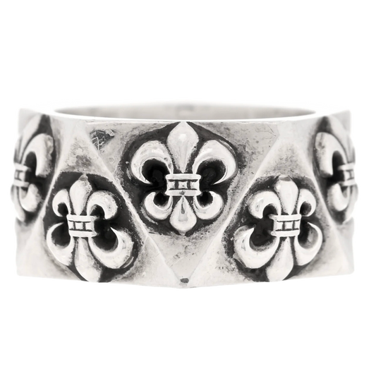 CHROME HEARTS 'FLEUR' SILVER PENTAGON RING