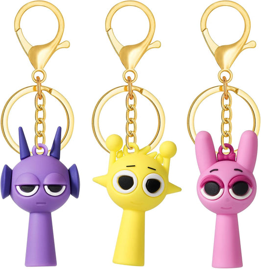 [Fantasyon] Set of 3 Sprunki Keychain, 3D Keychain, Horror, Music Game, Game Goods, Bag, Decoration, Bag Hook, Keys, Mobile Phone Strap, Cosplay Accessories, Mobile Phone, Keys, Cars, Fall Prevention