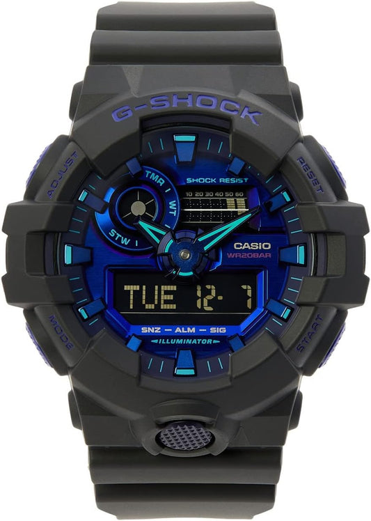 Men's G-Shock Virtual Black Metallic Analog/Digital Watch Blue Violet, Black, One Size, GA700VB-1A, Black, GA700VB-1A