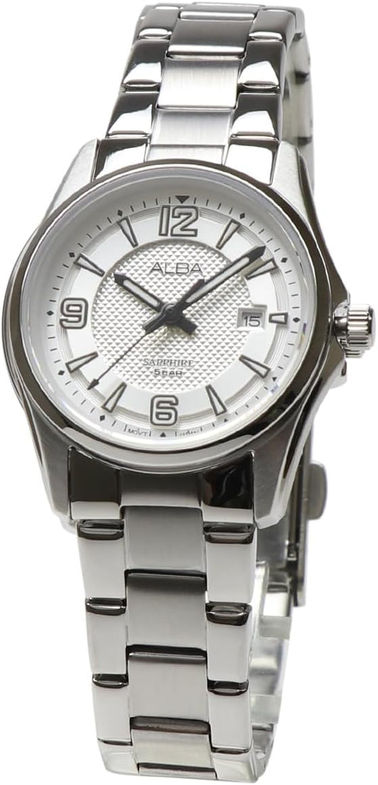 Seiko ALBA Alba Quartz AH7Z71X1 Women's Silver Stainless Steel Business Analog Date Calendar Watch Wristwatch Simple Bracelet, Silver, Bracelet Type
