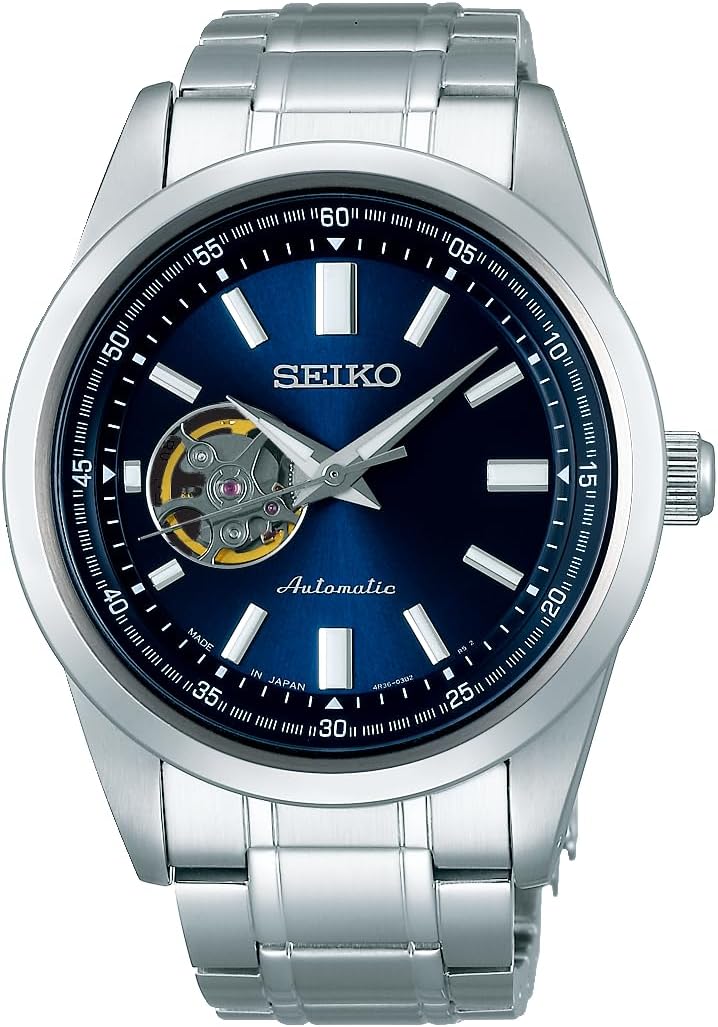 Seiko Selection Men's Mechanical Open Heart Model, Dial: Blue/Case: Silver, Open Heart Model