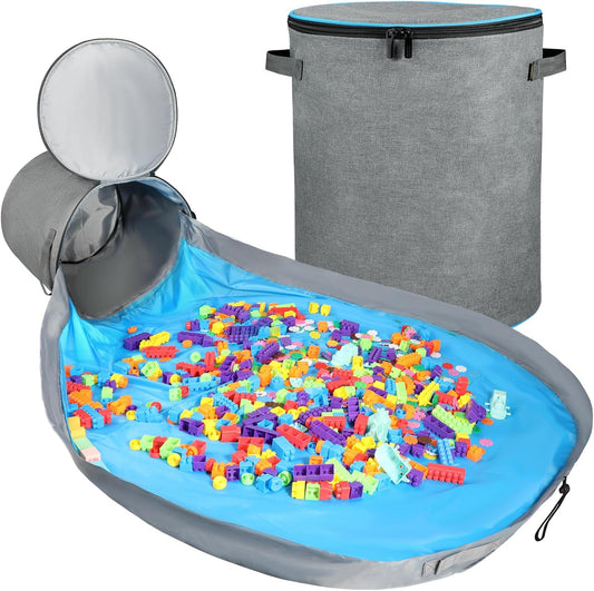 LANDICI Toy Storage Box + Play Mat, Children's Toy Storage, Foldable, Toy Storage Bag, Diameter 55.1 inches (140 cm), Lego Mat, Baby Toy Storage Bag, Block Storage, Easy Cleanup, Large Capacity,