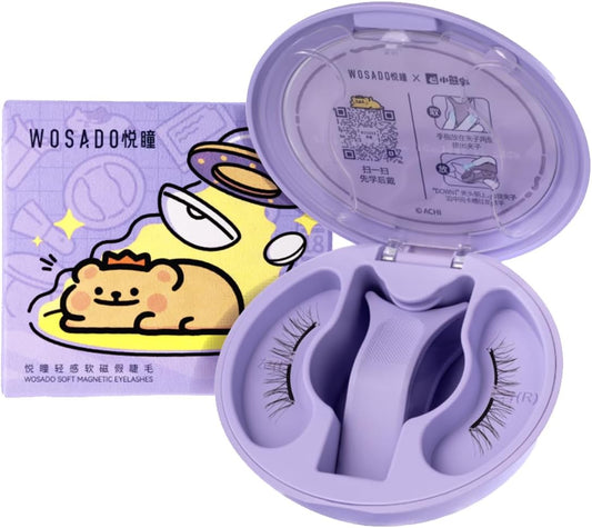 WOSADO X Bearisbug Magnetic False Eyelashes, No.01 Natural Black 2.0, Magnetic False Eyelashes, No Glue, Fluffy, No Makeup, Reusable, Suitable for Thin Makeup