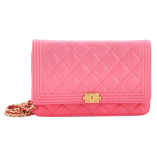 CHANEL 'BOY WALLET ON CHAIN' QUILTED LAMBSKIN LIGHT PINK