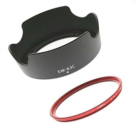 Compatible Lens Hood for Canon EOS Kiss X7 Lens Kit EW-63C and Lens Protection Filter (RED 58mm) Bundle