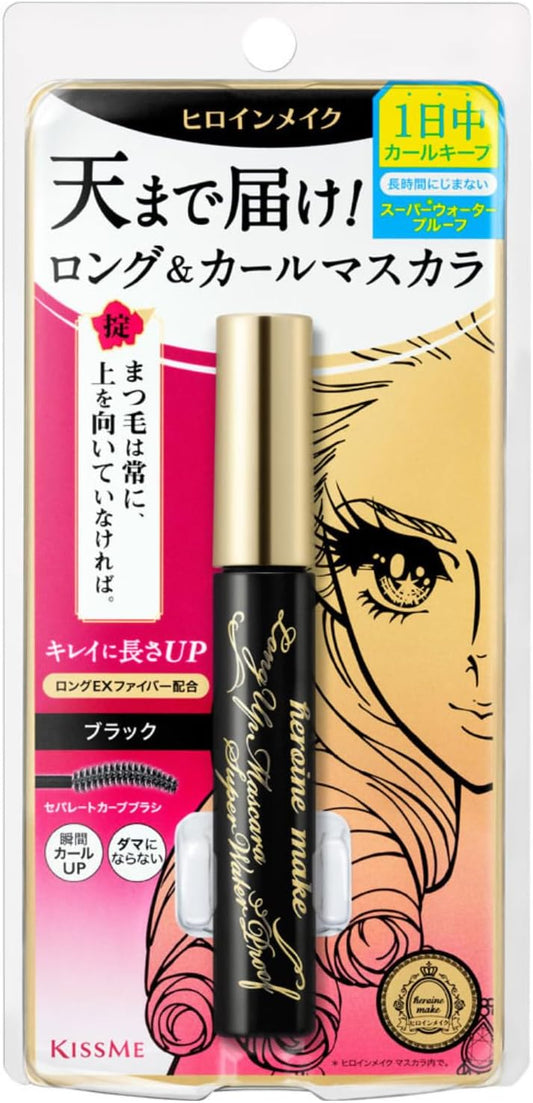 Heroine Makeup Long UP Mascara, Super WP 01, Black, 0.2 oz (6 g), Resistant to Tears, Sweat, Water, Sebum, Rubbing, Waterproof Formula