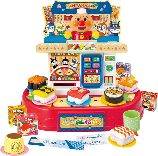 Put in the plates and spin the roulette♪ Grab it! Anpanman Rotating Sushi DX