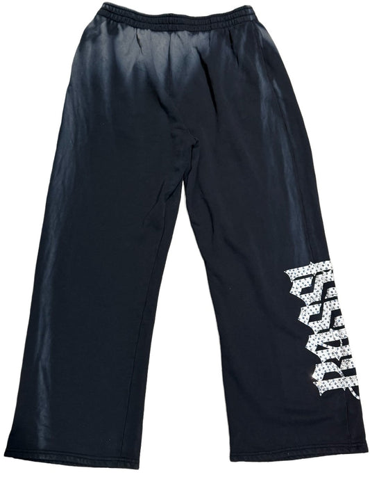 BOSSI 'FLAME' WASHED BLACK RHINESTONE SWEATPANTS