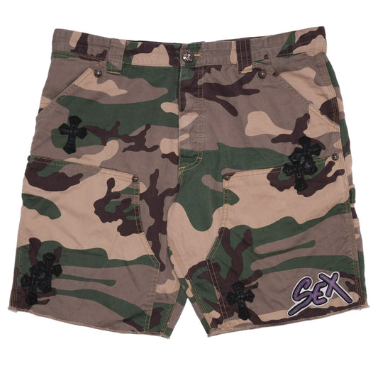 CHROME HEARTS MATTY BOY 'WOODLAND CAMO' SEX RECORDS CARPENTER SHORTS