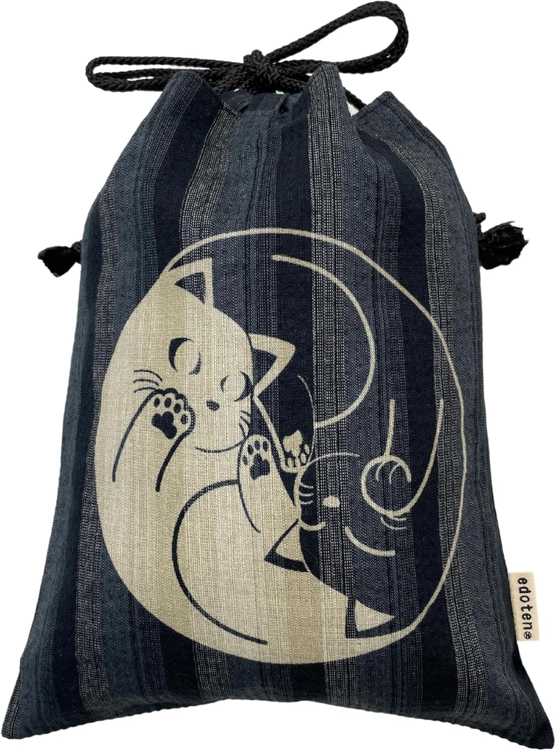 Edo-Ten Shingen Bag, Discharge Pattern, Matching Bag, 100% Cotton, Shijira Fabric, Drawstring Bag, Goshuin Bookbag, Inner Pocket, Men's, Women's, Cat Pattern
