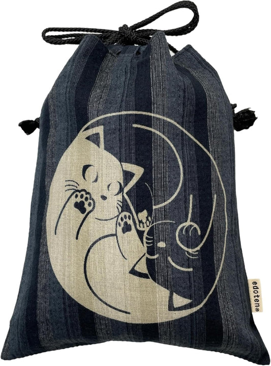 Edo-Ten Shingen Bag, Discharge Pattern, Matching Bag, 100% Cotton, Shijira Fabric, Drawstring Bag, Goshuin Bookbag, Inner Pocket, Men's, Women's, Cat Pattern