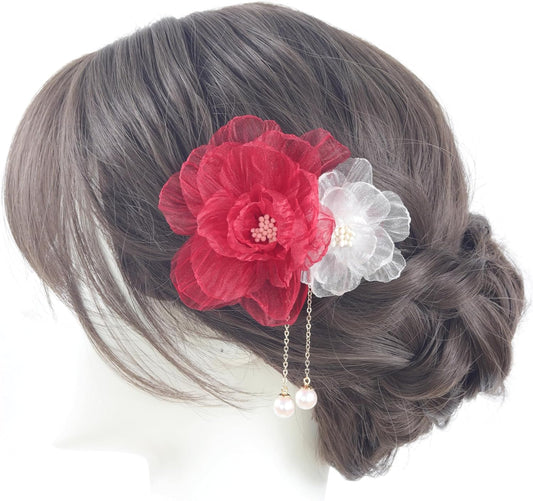 [NANA Handmade] Hair Ornament, Clip, Swaying Pearl Beads, Yukata, Kimono, Fireworks Display, Simple, Flower, Short, Hakama, Coming-of-Age Ceremony, Graduation Ceremony, Front Photography, Bride