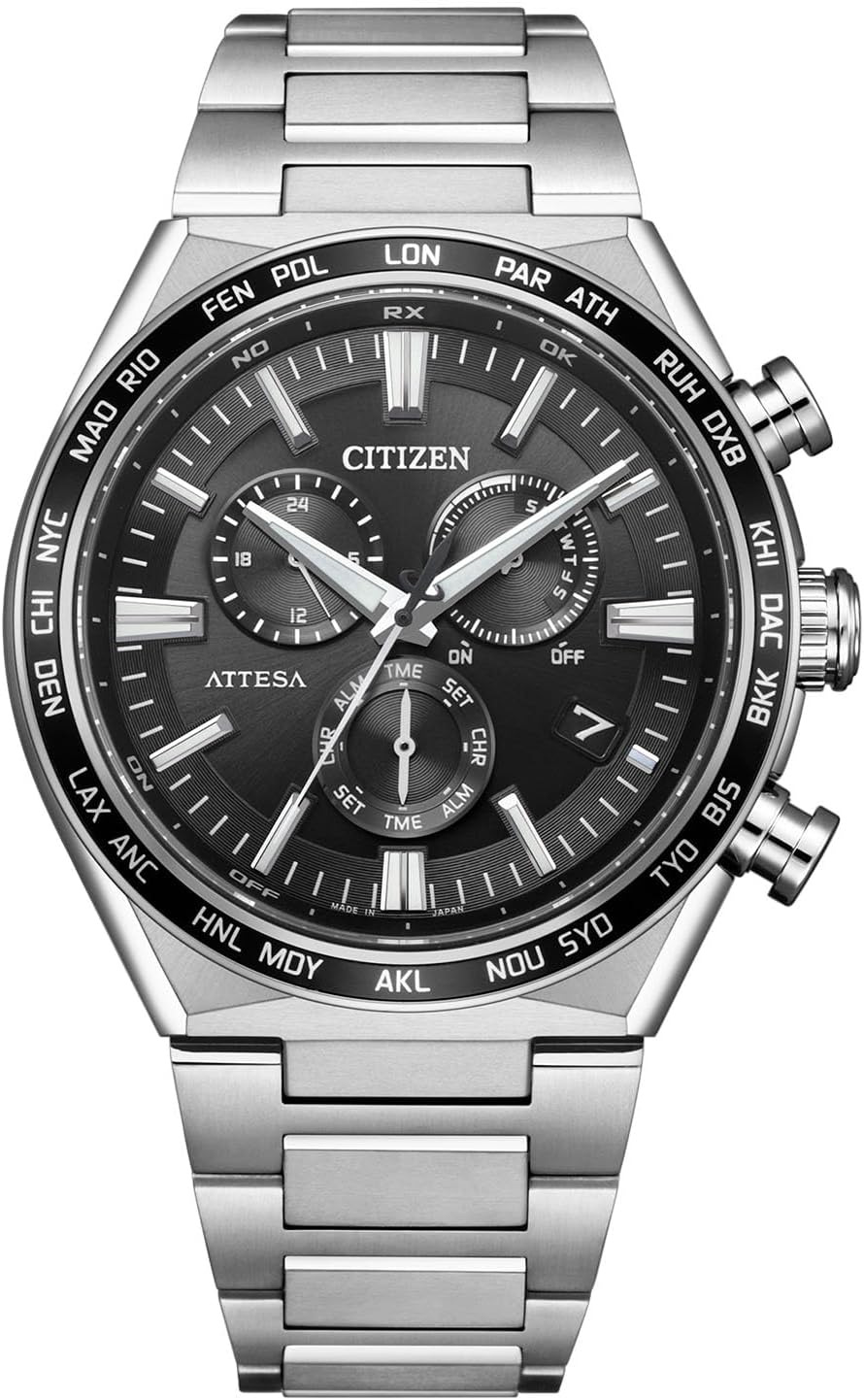 Citizen CB5966-69E Atessa Photovoltaic Eco-Drive Radio Watch, Waterproof, ACT Line, Black, Silver, Silver, Bracelet Type