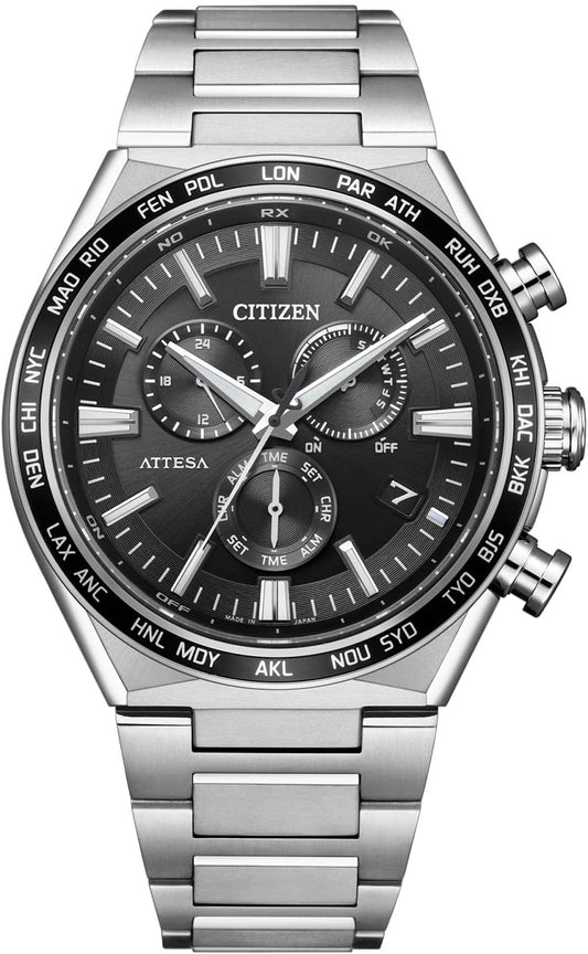 Citizen CB5966-69E Atessa Photovoltaic Eco-Drive Radio Watch, Waterproof, ACT Line, Black, Silver, Silver, Bracelet Type