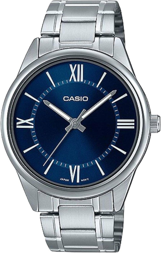 Casio Men's MTP-V005D-2B5 Standard Stainless Steel Blue Roman Dial Analog Watch, Bracelet Type