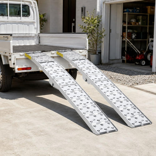 Aluminum Bridge Set of 2, Load Capacity 149.6 lbs (680 kg), Ladder Rail, Foldable, Bike Ramp, Aluminum Ladder, Claw Type Hook, Anti-Slip, Light Truck, Carriage, Farm Equipment, Dollies, Loading