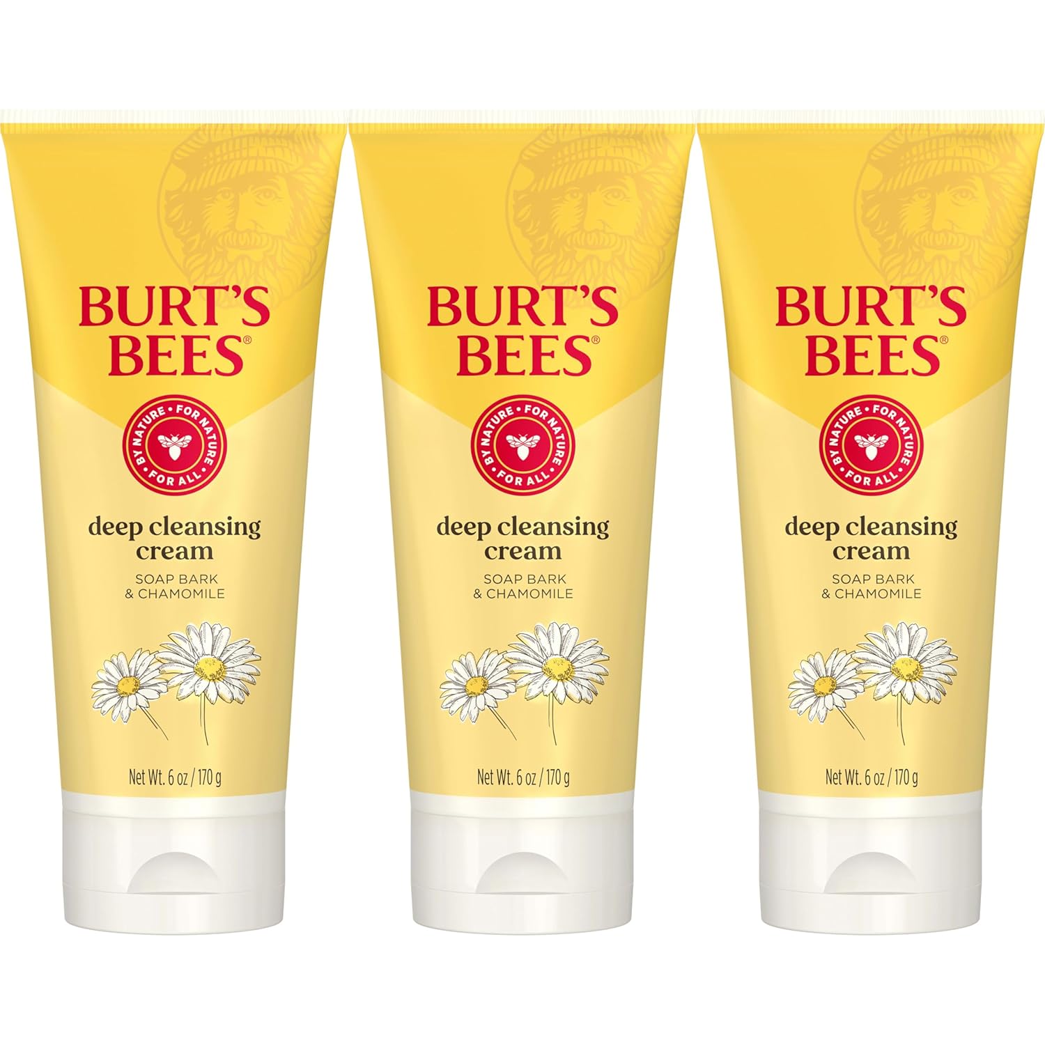 Burt's Bees Lavado facial, crema limpiadora facial profunda, limpiador natural con manzanilla, 6 onzas (paquete de 3) (el embalaje puede variar)