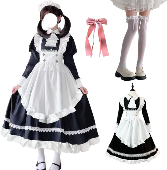 Maid Clothes, Long Length, Cosplay, Costume, Full Set with Tights, British Style, Cute, Costume, Women's, Moe, Dress, Apron, Headband, Cosplay, Cross-dressing, Unisex, Maid Cafe, Halloween