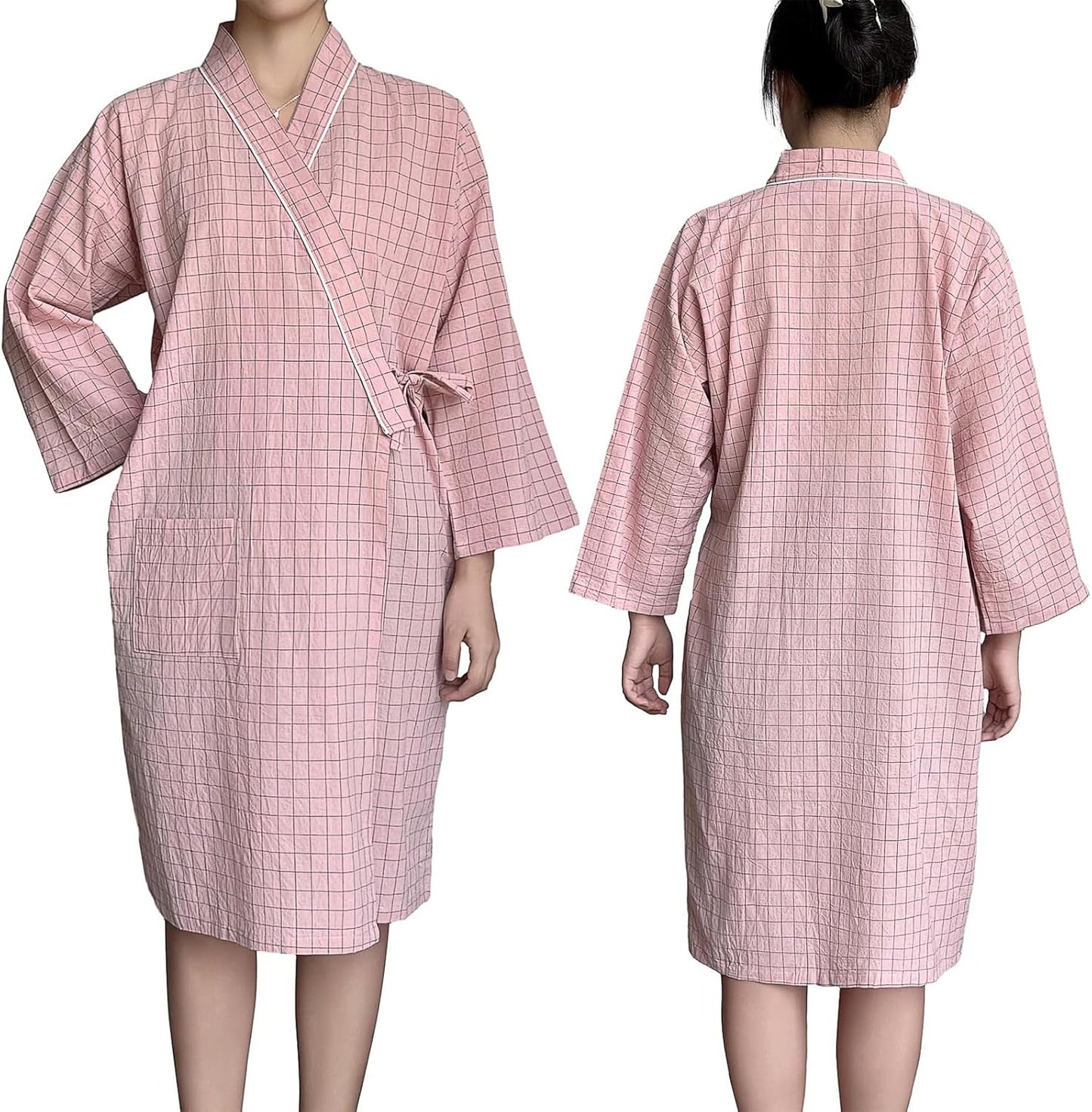 Pokmill Bathrobe, Pajamas, Nursing Care, Front-Opening, Cotton, Knee Length, Nursing Clothes, Hospital Wear, Inspection Wear, Loose, Easy to Put On and Take Off, Spring, Summer, Autumn, Room Wear