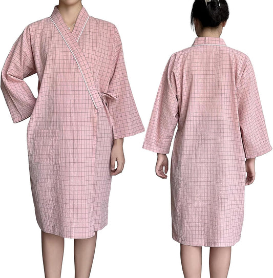 Pokmill Bathrobe, Pajamas, Nursing Care, Front-Opening, Cotton, Knee Length, Nursing Clothes, Hospital Wear, Inspection Wear, Loose, Easy to Put On and Take Off, Spring, Summer, Autumn, Room Wear