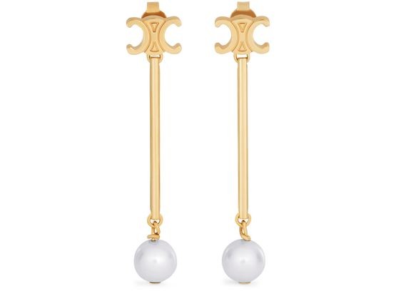 Les perles celine straight earrings in resin pearls and brass with gold finish - Image 1