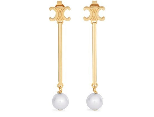 Les perles celine straight earrings in resin pearls and brass with gold finish - Image 1