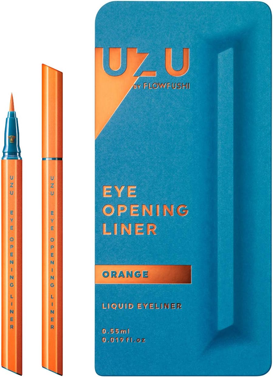 UZU By Flowfushi Eye Opening Liner, Liquid Eyeliner, Hot Water Removable, Alcohol Free, Hypoallergenic, Color: Orange