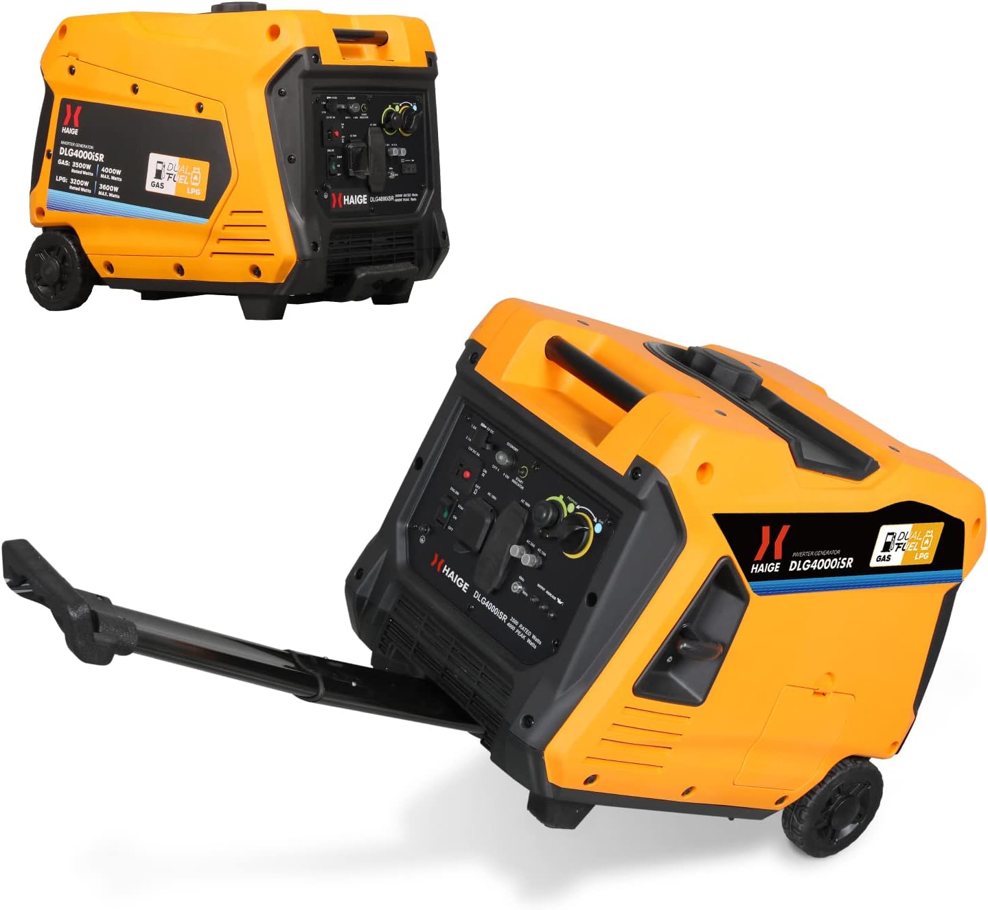 HAIGE DLG4000iSR Inverter Generator with Remote Control, Remote Control, LP Gas/Gasoline, 3,500 W, Large Capacity, High Output, Compatible with PC/Precision Equipment, Silent, AC/DC/USB Output, 50