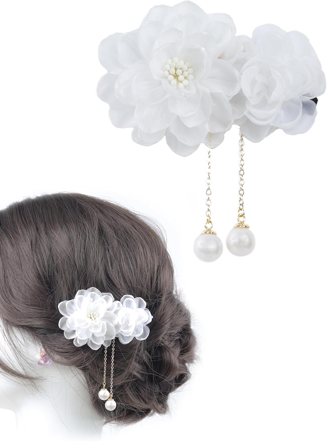 NANA Handmade Hair Ornament, Clip, Swaying Pearl Beads, Yukata, Kimono, Fireworks Display, Simple, Small Flowers, Short, Hakama, Ping Pong Mom, Shichi-Go-San