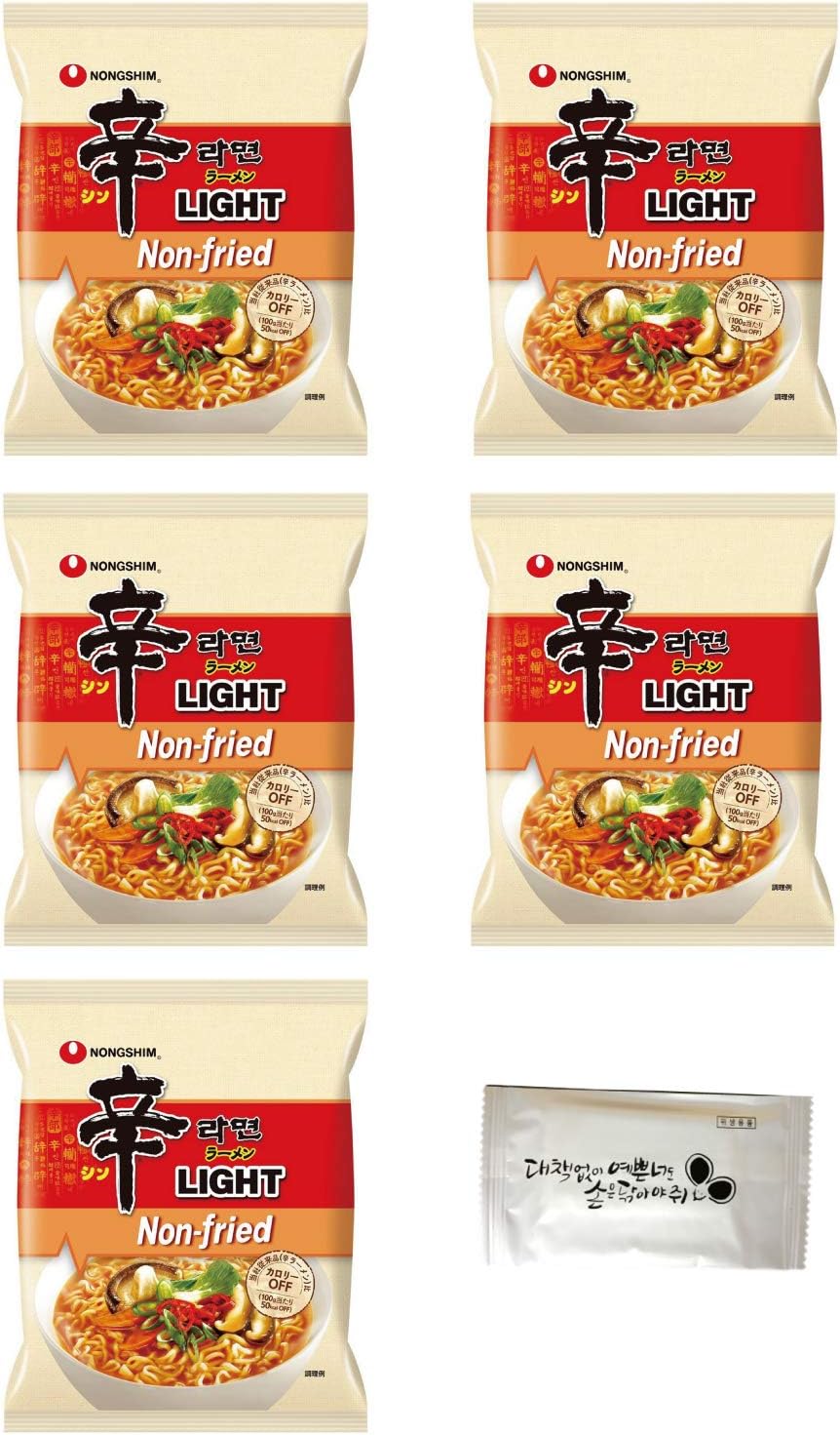 Nongshim Spicy Ramen Light Light 5 Meals Set, Includes Cleaning Wipes | 3rd Generation of Korean Spicy Ramen, Non-fried, Dried Noodles, Calorie Off, Fat Off, Korean Food Korean Ramen | Domestic