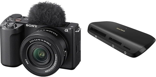 Sony Vlog Camera with Interchangeable Lens VLOGCAM APS-C Mirrorless SLR Camera ZV-E10M2 Power Zoom Lens Kit (Included Lens: SELP16502) with Windscreen Black ZV-E10M2K BQ + SanDisk Imageate Pro USB-C